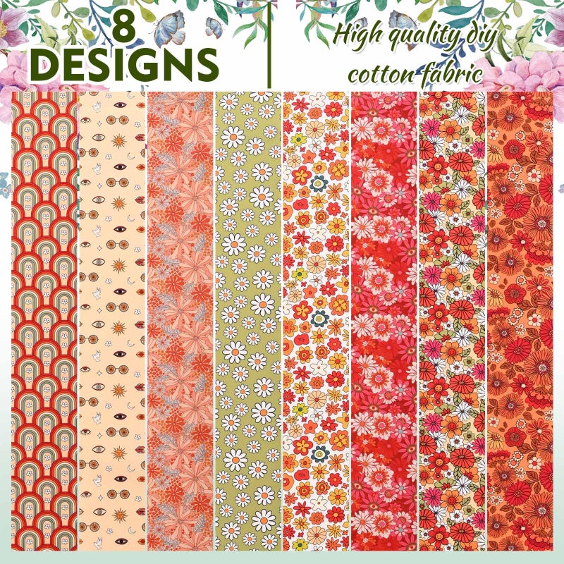 Sanixin 40 Pcs Boho Floral Cotton Jelly Roll Retro Boho Rainbow Fabric Strips for Quilting Crafting Precut Patchwork for Sewing DIY Crafts Cotton Fabric Bundles Strips 39.37 ? 2.55 Inch (Boho) - Image 3